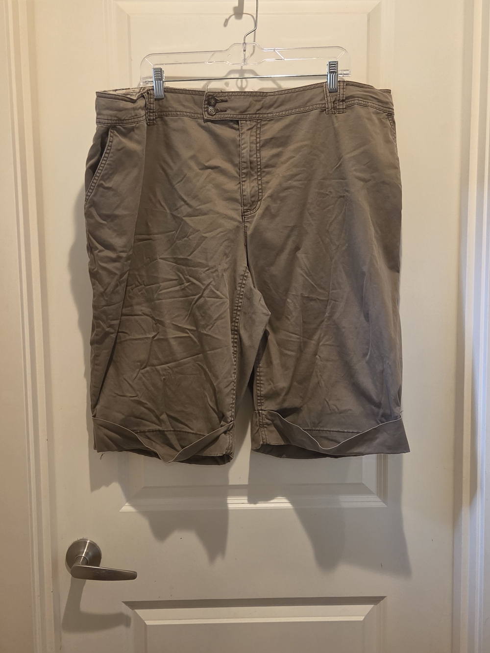 a.n.a Women's Flat-Front Burmuda Length Shorts in Khaki